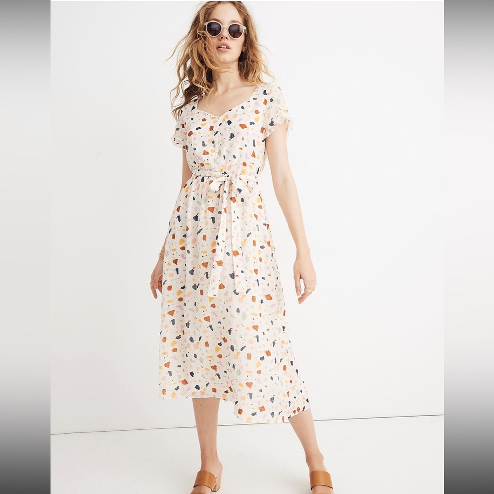 Madewell Tie-Waist Midi Dress in Terrazzo NWT